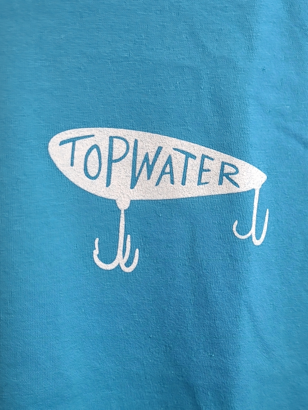 NWT Top Water Bright Turquoise Blue T-shirt with Colorful Fishing Design size M - Picture 2 of 7